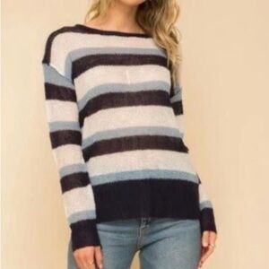 Hem & Thread Navy, White and Light Blue  Striped Sweater Small